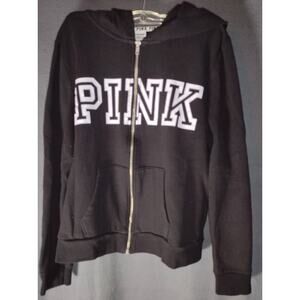 PINK VICTORIA'S SECRET BLACK AND WHITE FULL ZIP HOODIE LARGE